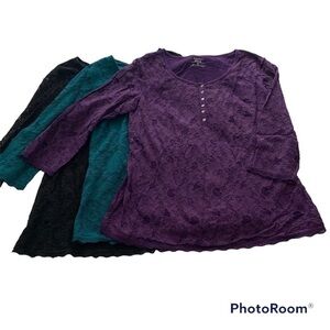 Dress Barn 3/4 Sleeve Lace Henley Size Medium Bundle of 3
